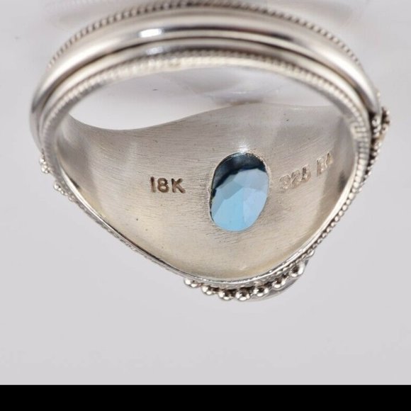 SUARTI BALI BA Sterling Silver & 18K Gold 2.5CT Blue Topaz Ring Dotted Size 8.75 - Picture 5 of 5